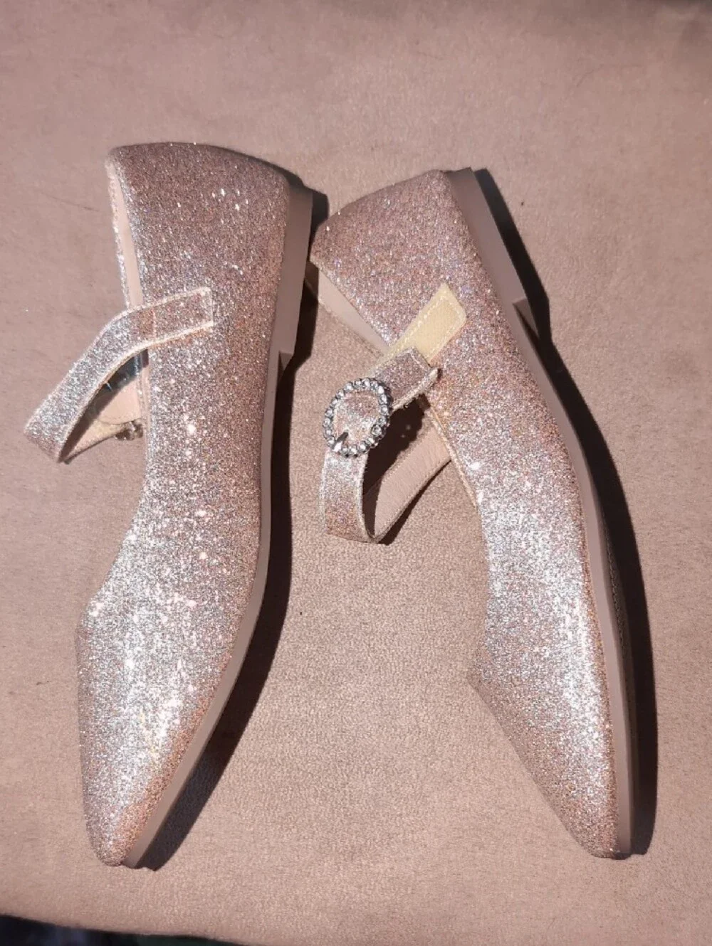 Girls Glitter Mary Jane Shoes in Champagne